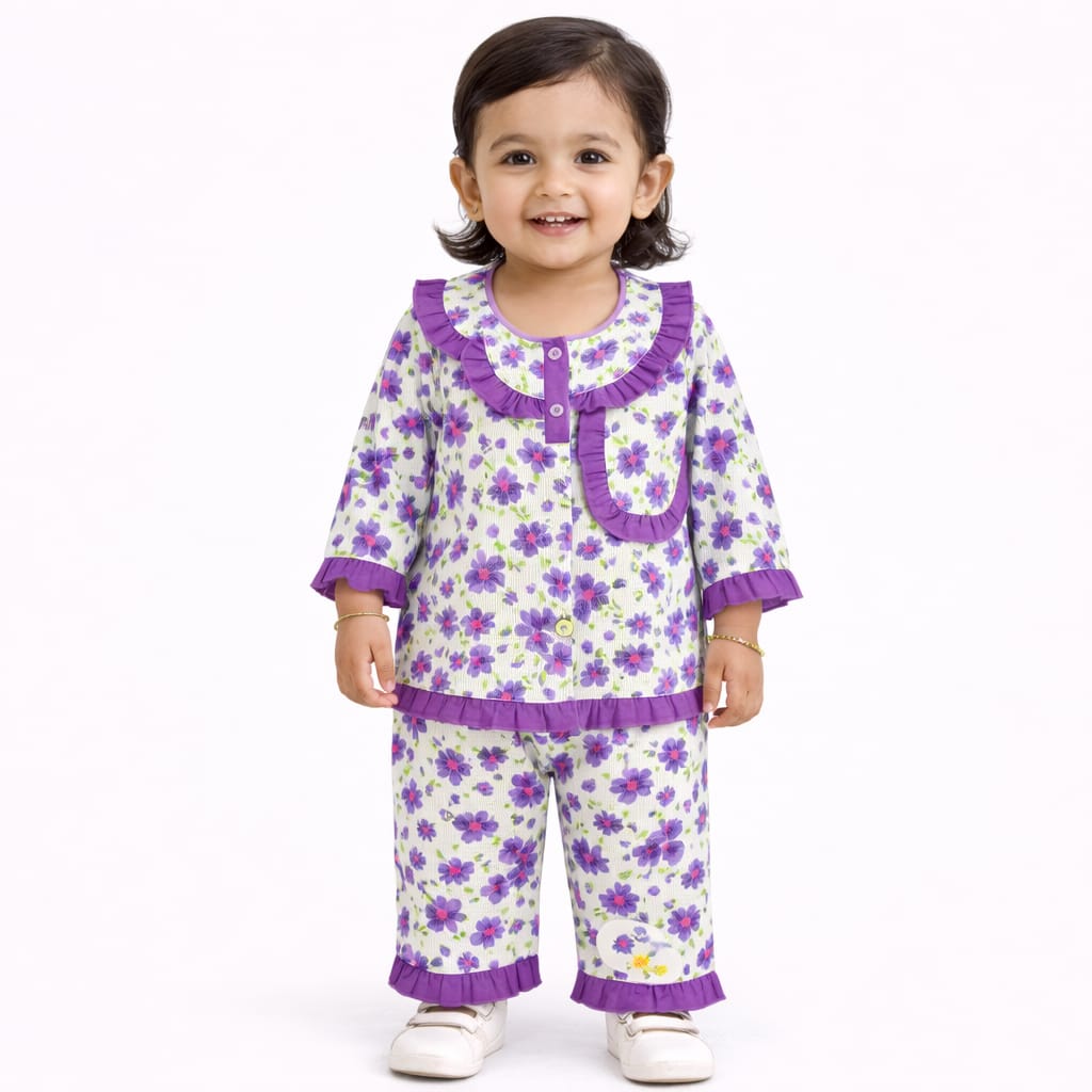 Baby Girls' Purple Floral Ruffle Pajama Set