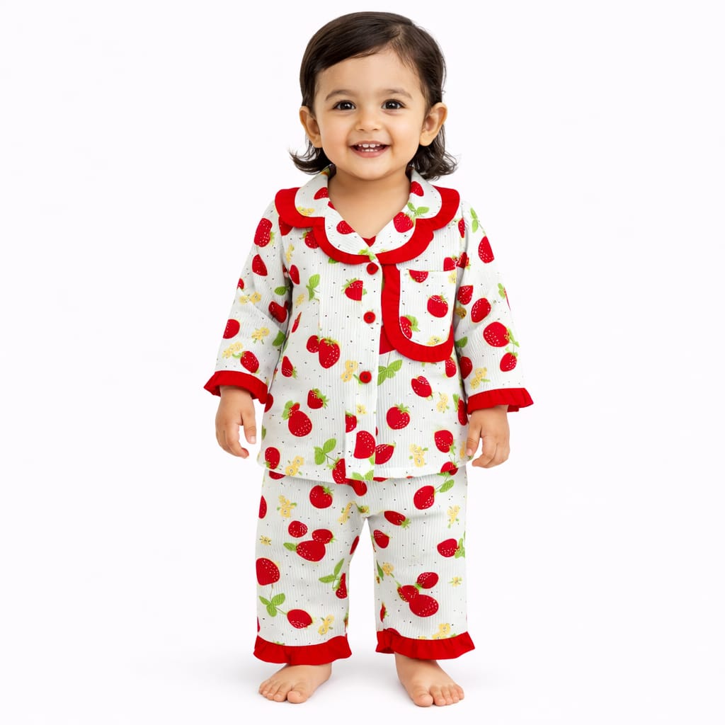 Baby Girls' Strawberry Print Ruffle Pajama Set