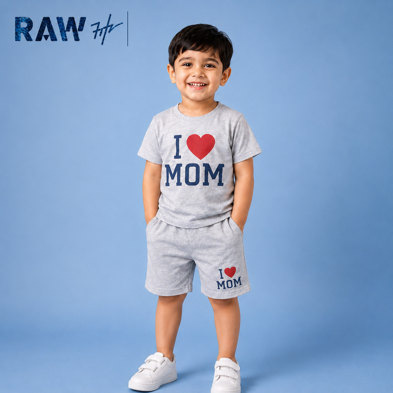 Boys I Love MOM printed t-shirt and shorts set