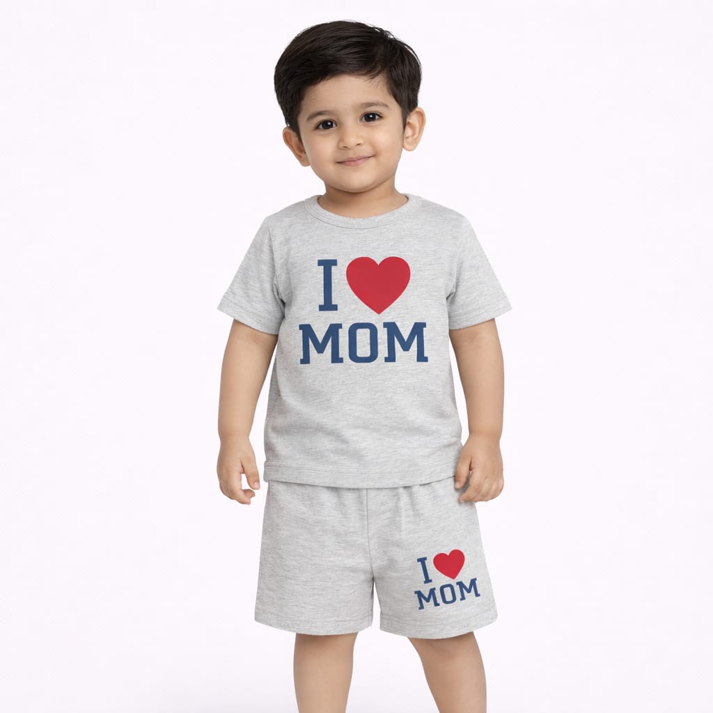 Boys I Love MOM printed t-shirt and shorts set