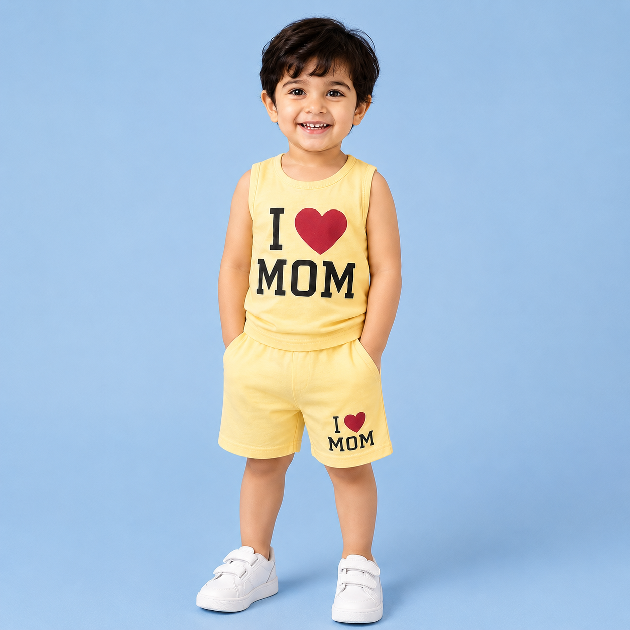 Boys I Love MOM sleeveless t-shirt and shorts set