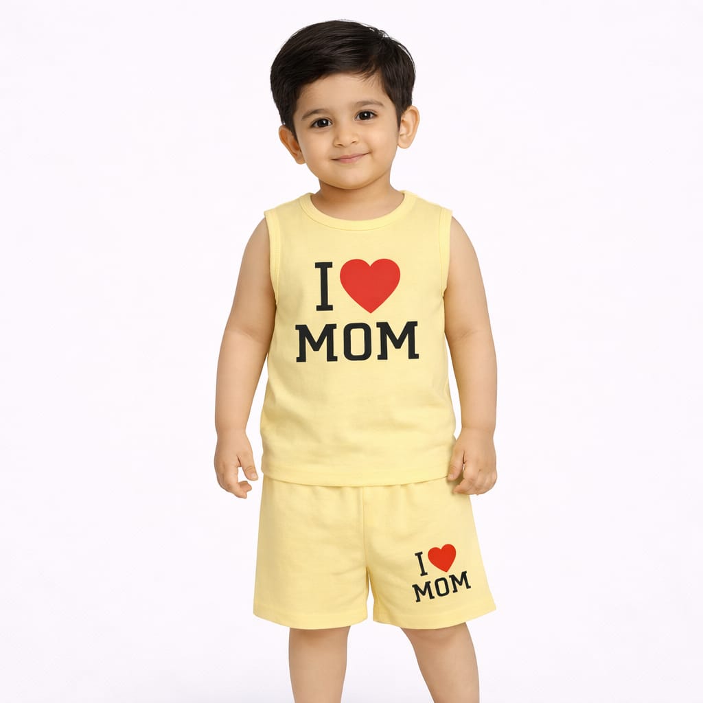 Boys I Love MOM sleeveless t-shirt and shorts set
