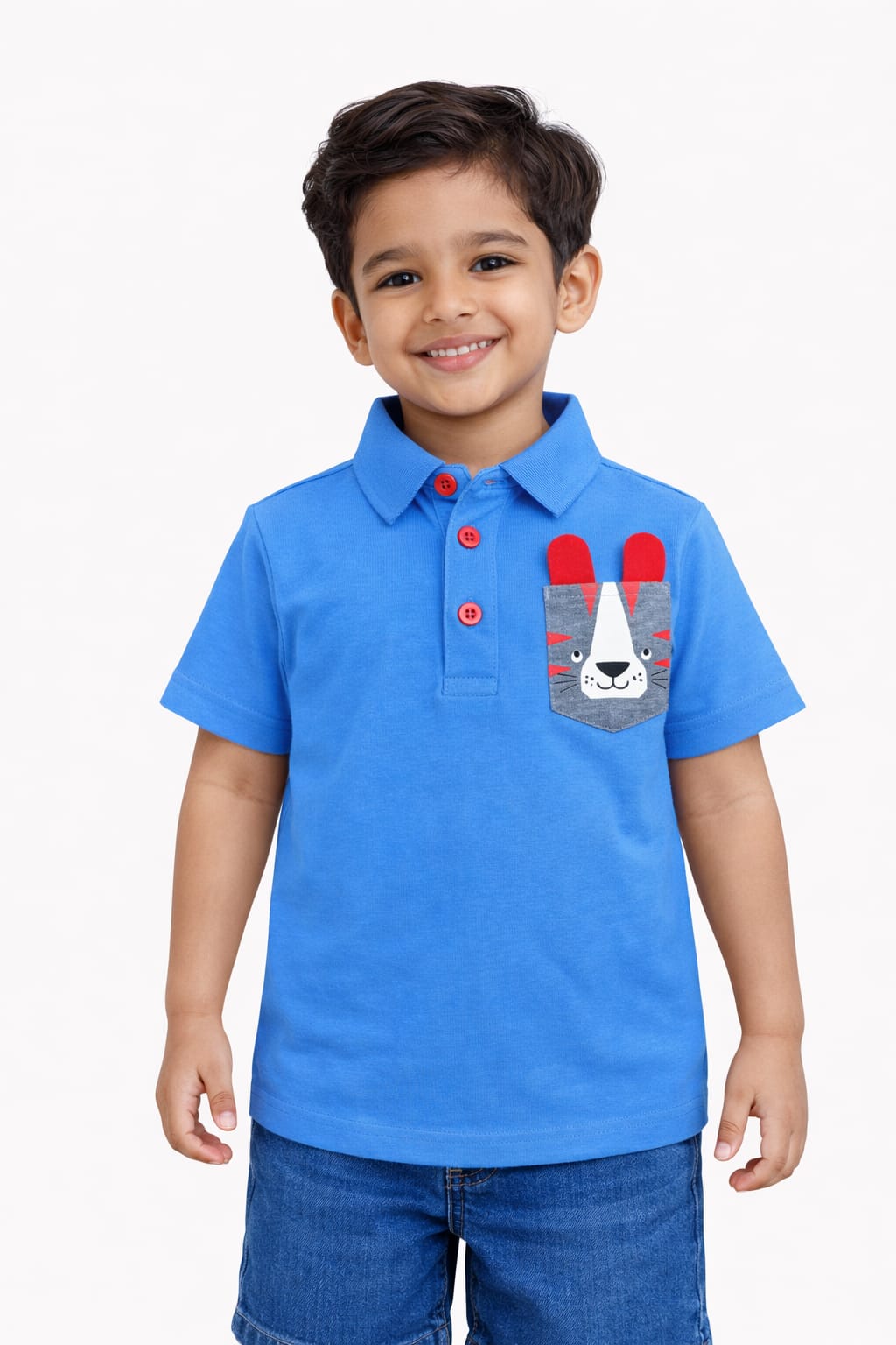 Boys Light Blue Tiger Pocket Polo