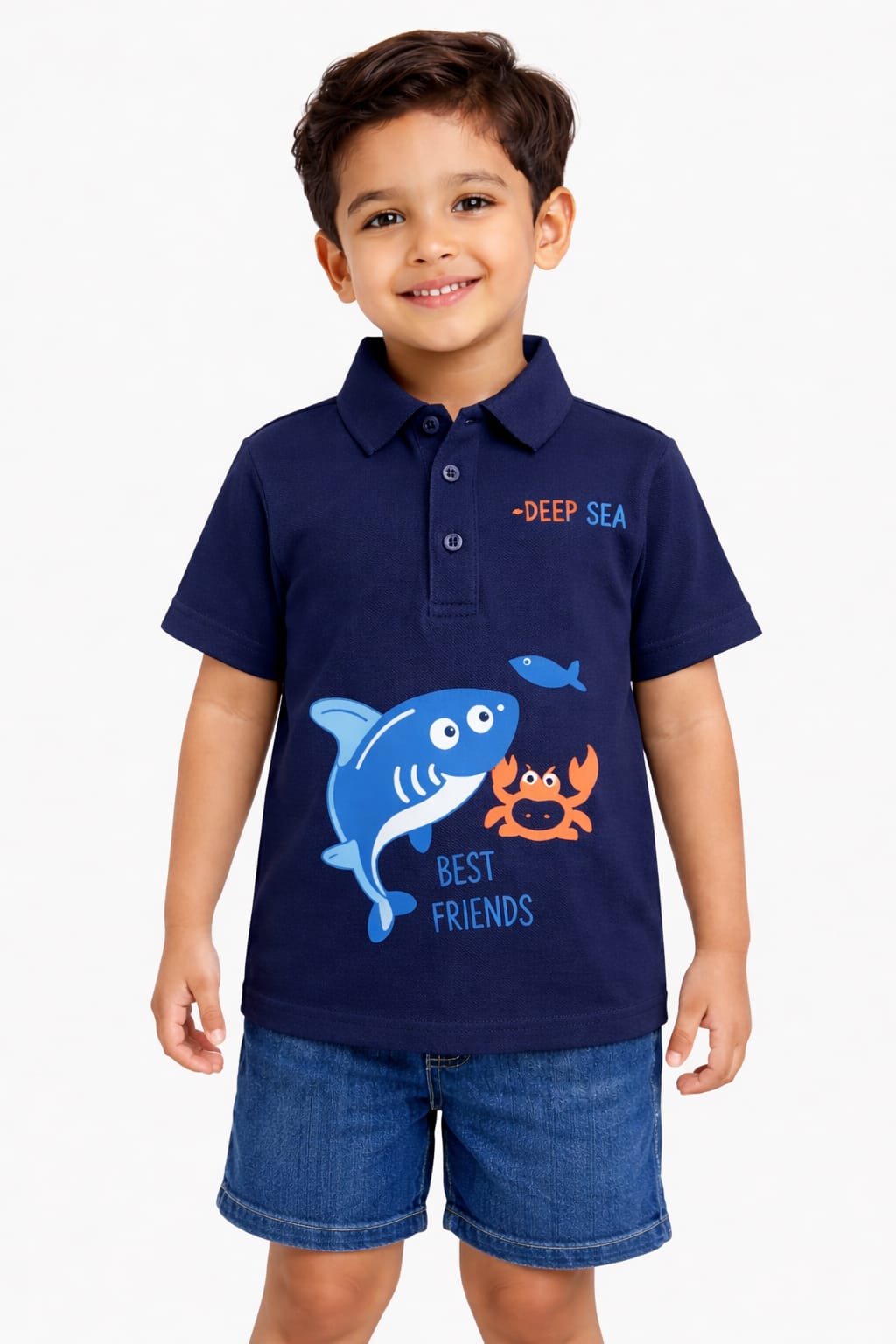 Boys Navy Shark Polo Shirt