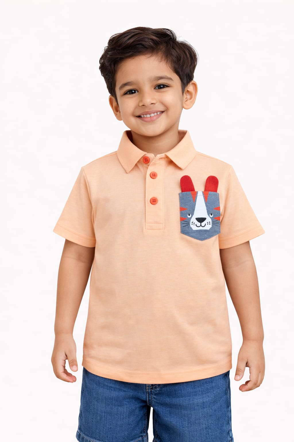 Boys Peach Tiger Pocket Polo