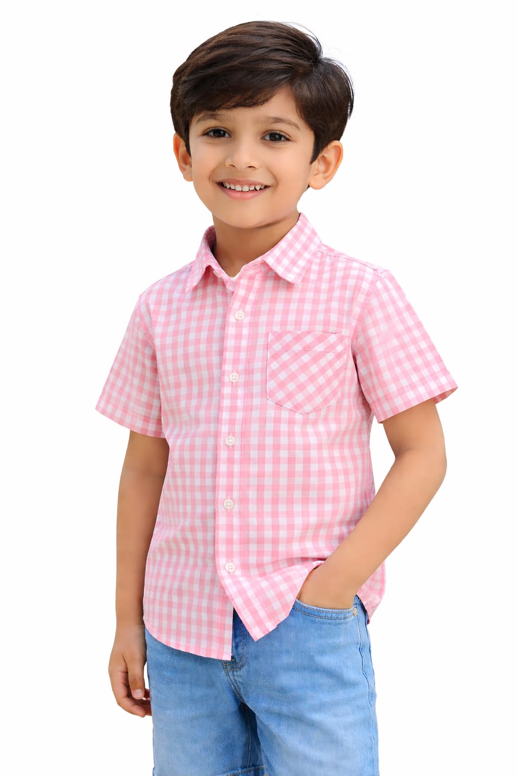 Boys Pink Check Shirt