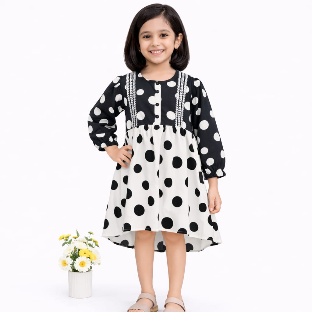 Girls' Contrast Polka Dot Peplum Top