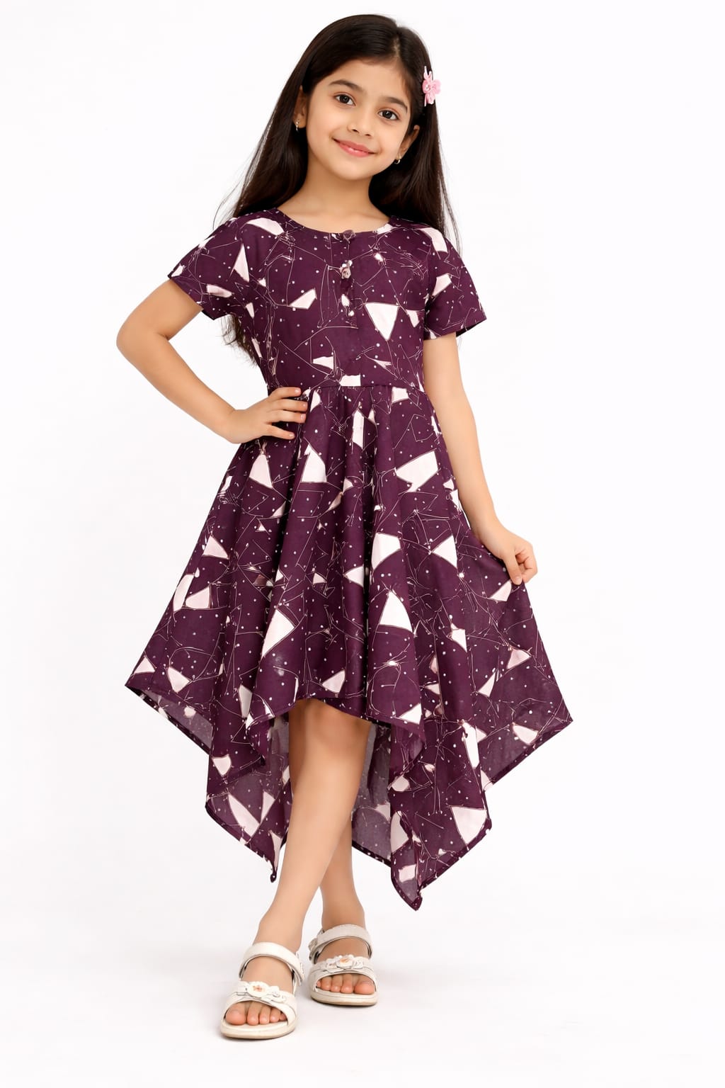 Girls' Geometric Print Asymmetrical Frock