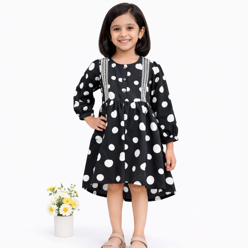 Girls' Monochrome Polka Dot Peplum Top
