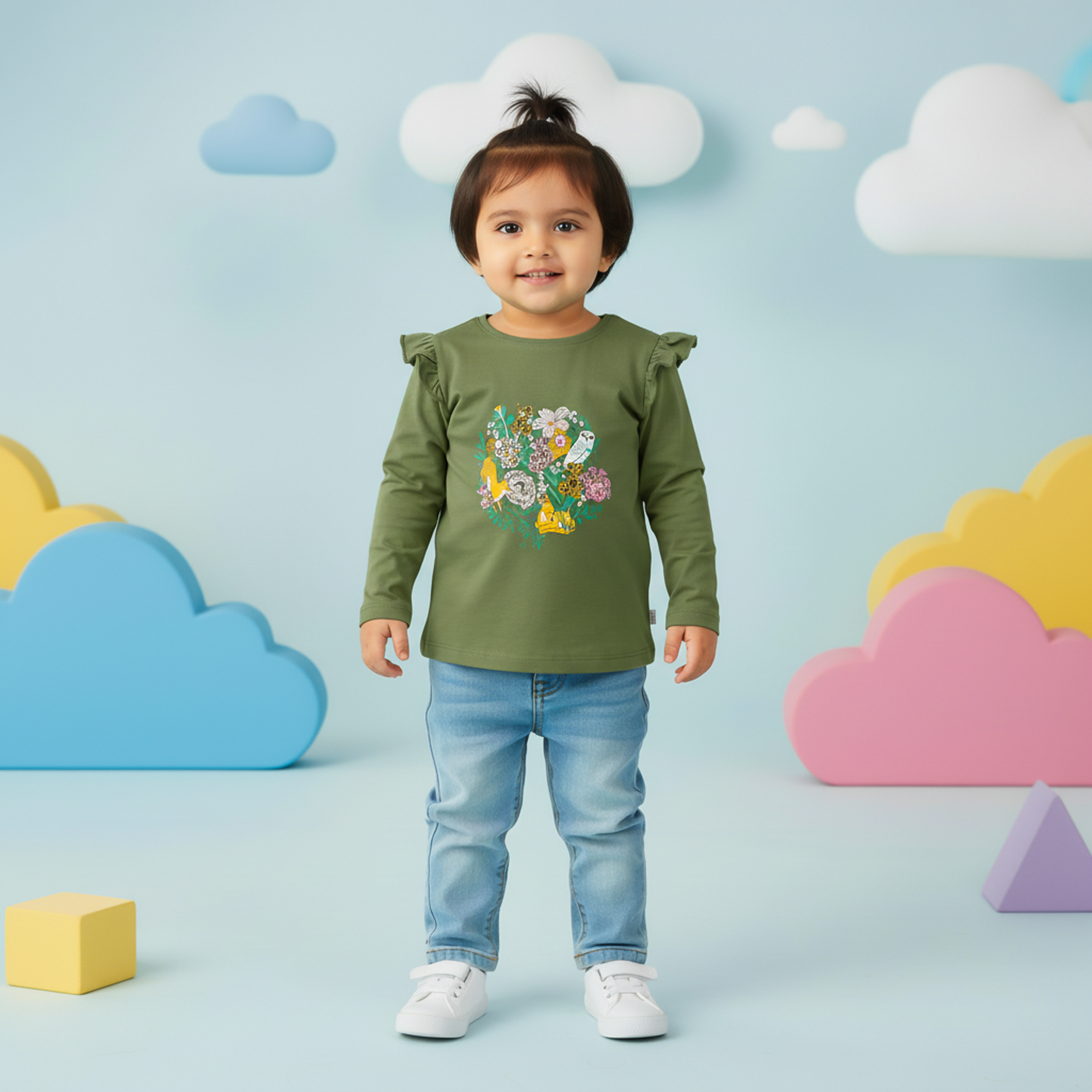 Girls Shoulder Graphic Long Sleeve T-Shirt