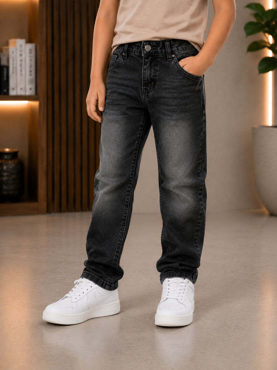 Kids and boys Cargo Long Black Denim pant