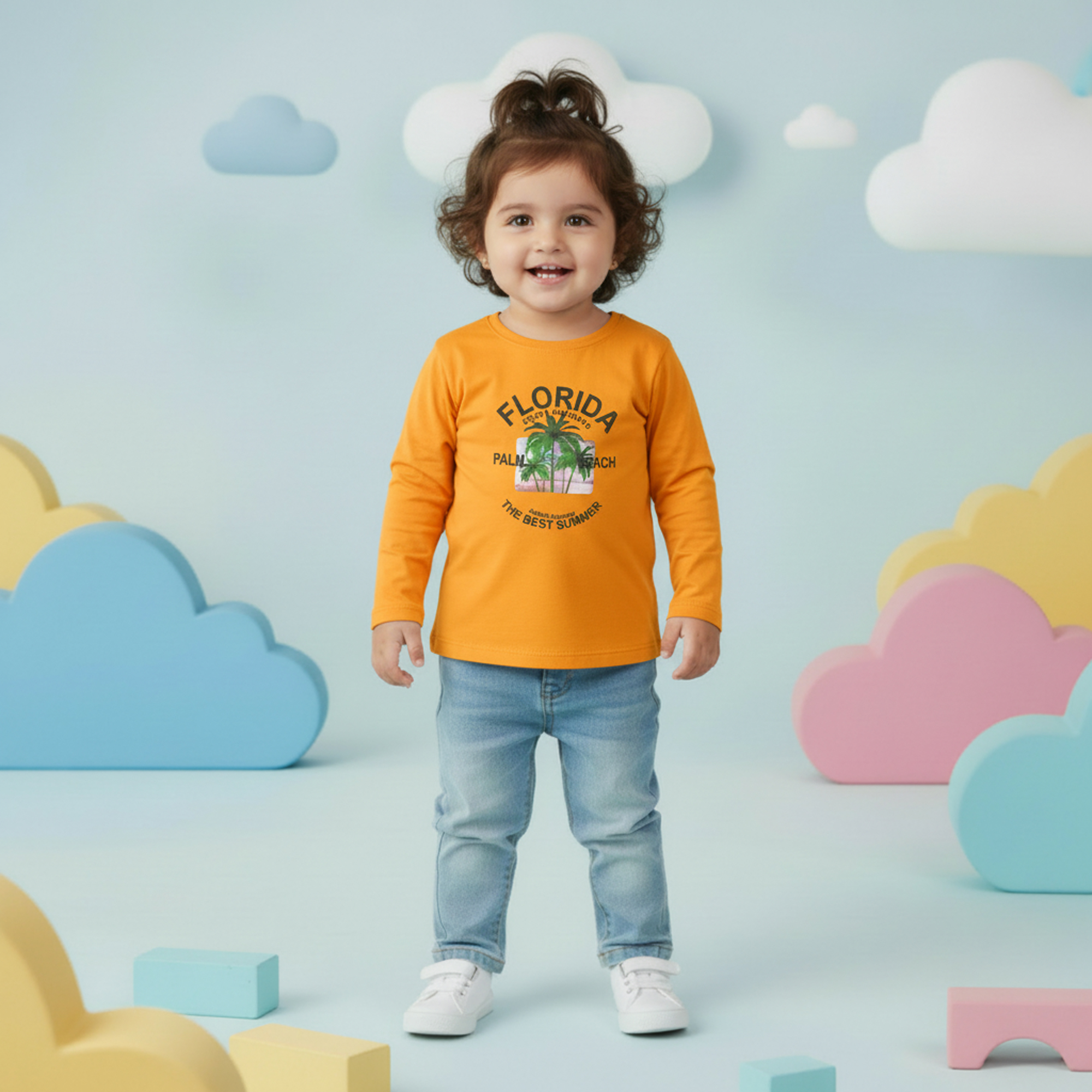 Orange Tropical Graphic Long Sleeve T-Shirt