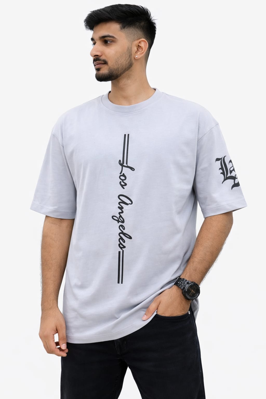Signature Typography Drop Shoulder T-Shirt Ash