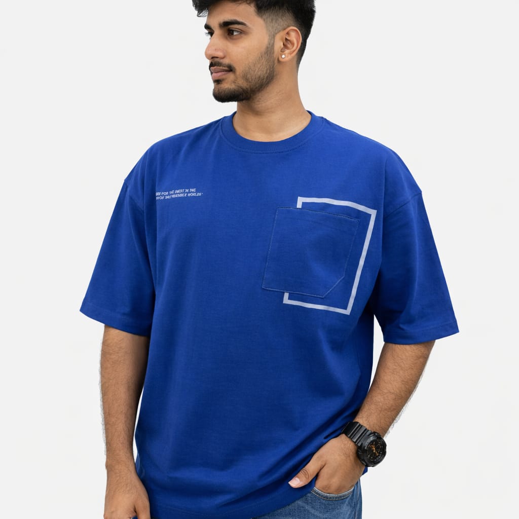 Unisex Drop Shoulder Pocket T-Shirt Blue