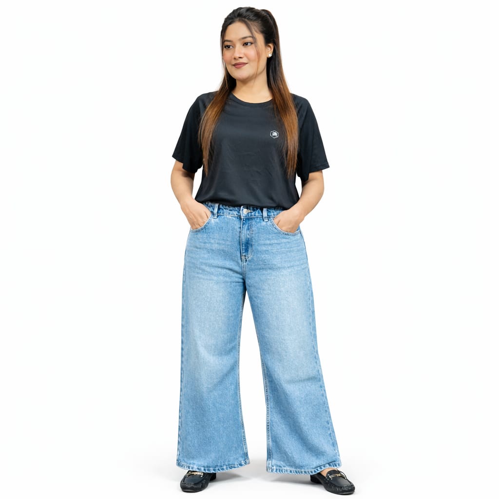 Vintage Wide-Leg Baggy Jeans – Classic Light Wash